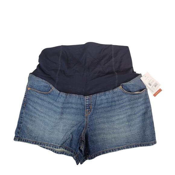 Isabel Maternity Dark Wash Over Belly Jean Shorts - Size 17 - Picture 1 of 7